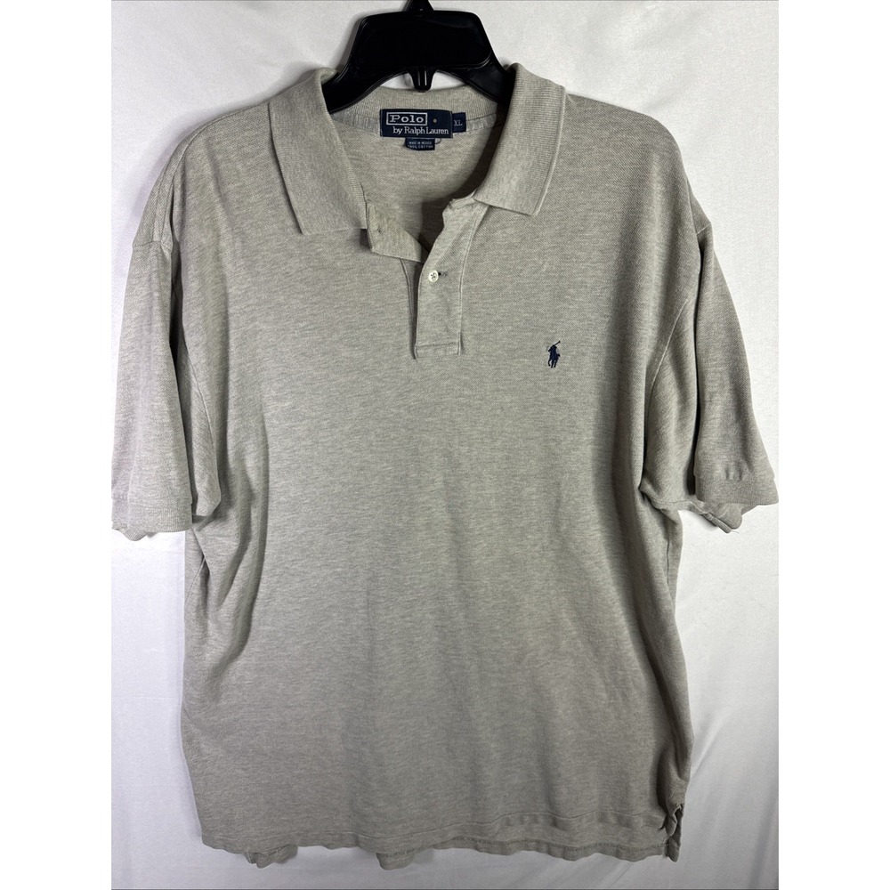 Polo by Ralph Lauren Men's XL Gray Piqué Polo Shirt Mexico Y2K Gold Dot Tag